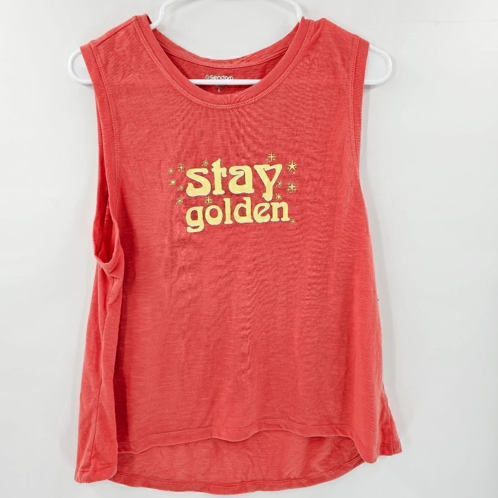 Sendara stay golden tank top gym workout orange large